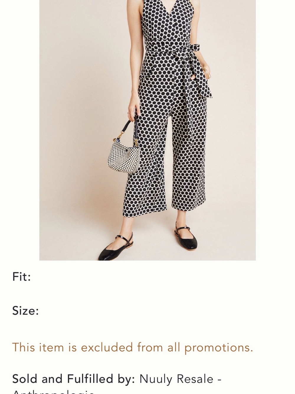 Anthropologie Eva Franco Black and White Polka-Dot Tie-Waist Jumpsuit